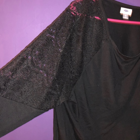 Black top with Lace on shoulders. - Picture 2 of 5